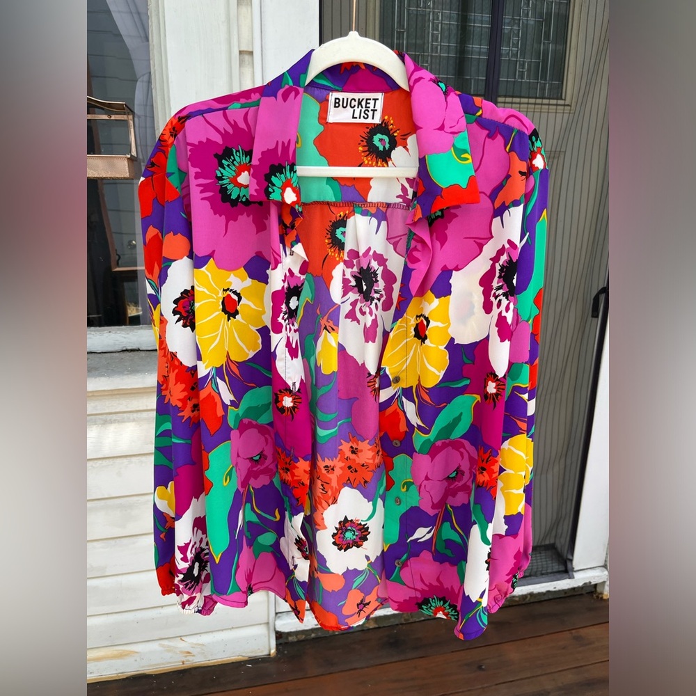 Bucketlist - Colorful Floral Button Down Blouse - Size M (Never Worn)